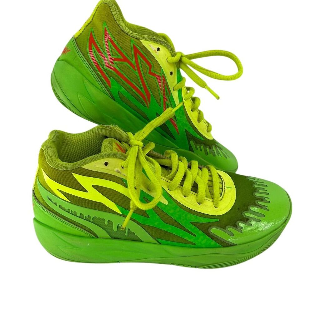 PUMA MB.02 LaMelo Ball Slime Basketball Shoes Green Unisex Size 7 Flawed